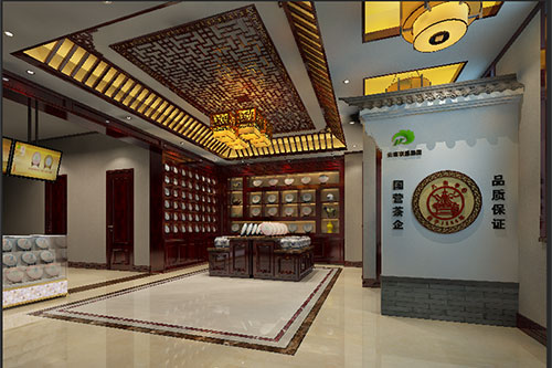德安古朴典雅的中式茶叶店大堂设计效果图